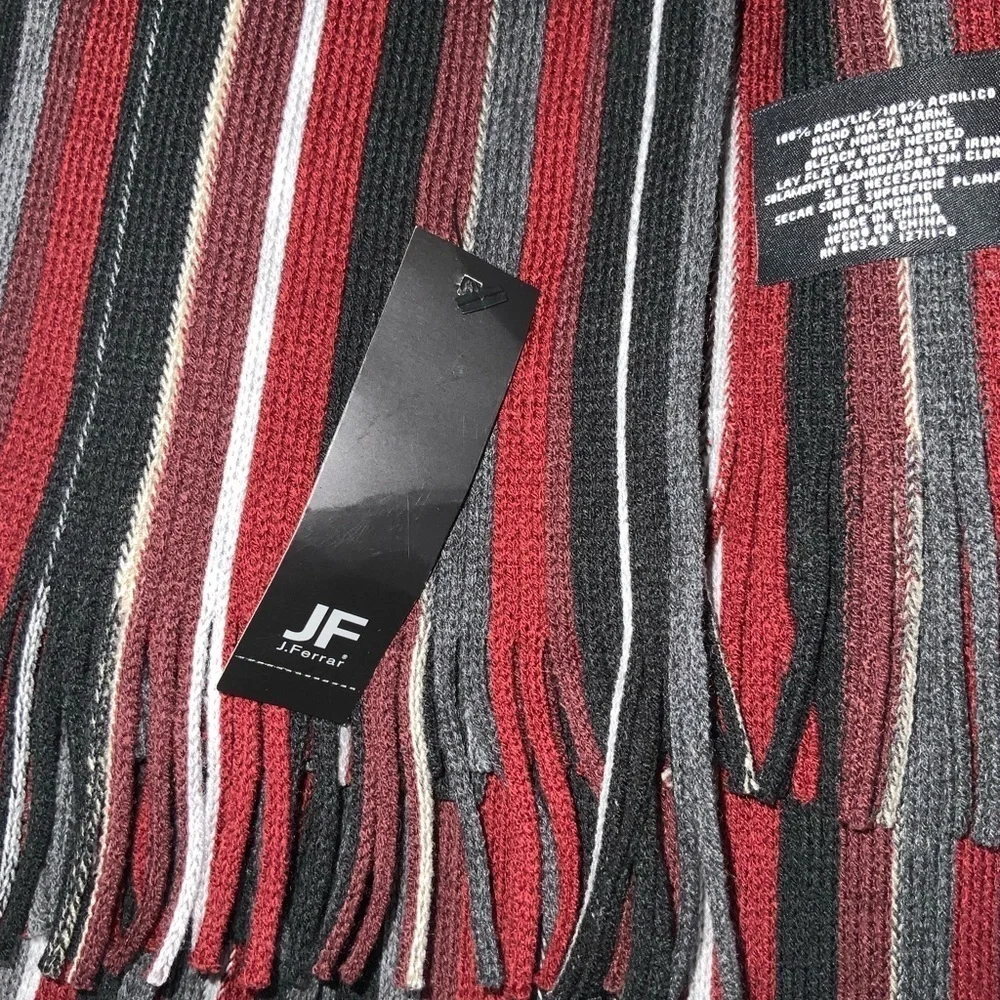 J. Ferrar Burgundy Stripe With Fringe Men’s Winter Scarf NWT